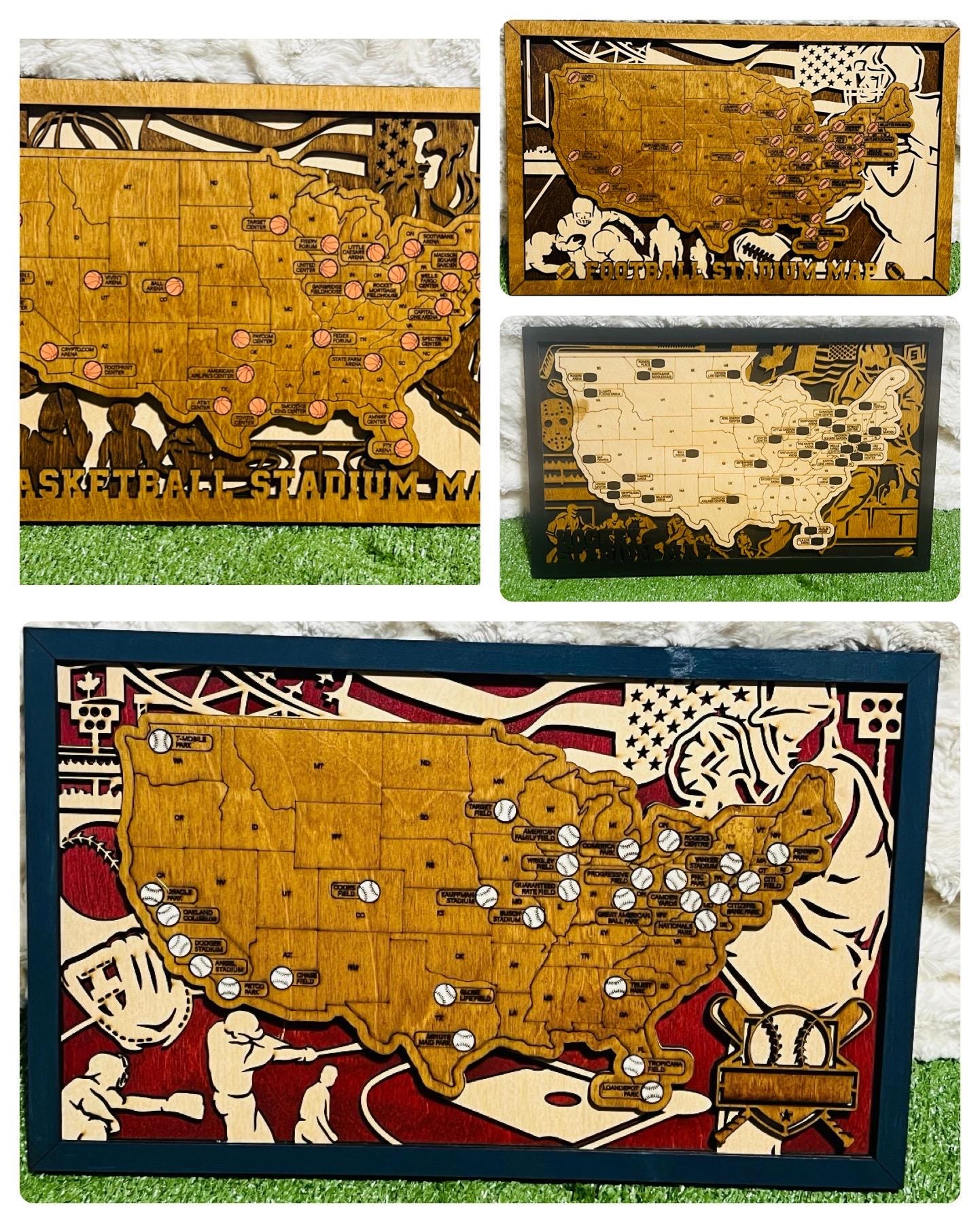 Personalized Baseball Stadium Travel Map: Sports Gift for Dad