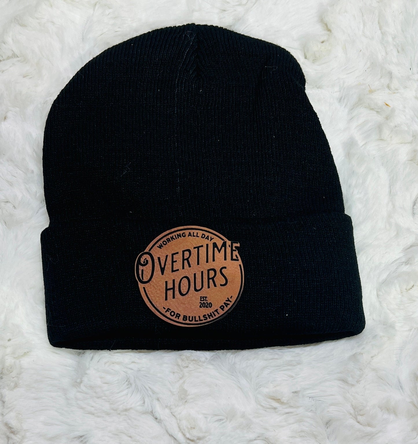 Overworked and underlaid leatherette patch Trucker Hat Cap Men gift Funny