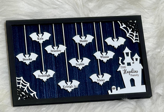 Hanging bats family plaque sign personalized Halloween