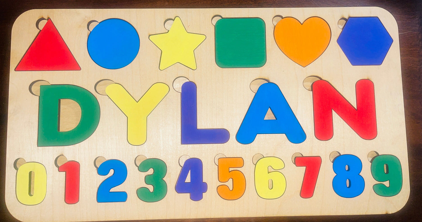 Custom wooden Name/numbers/shapes puzzle Montessori