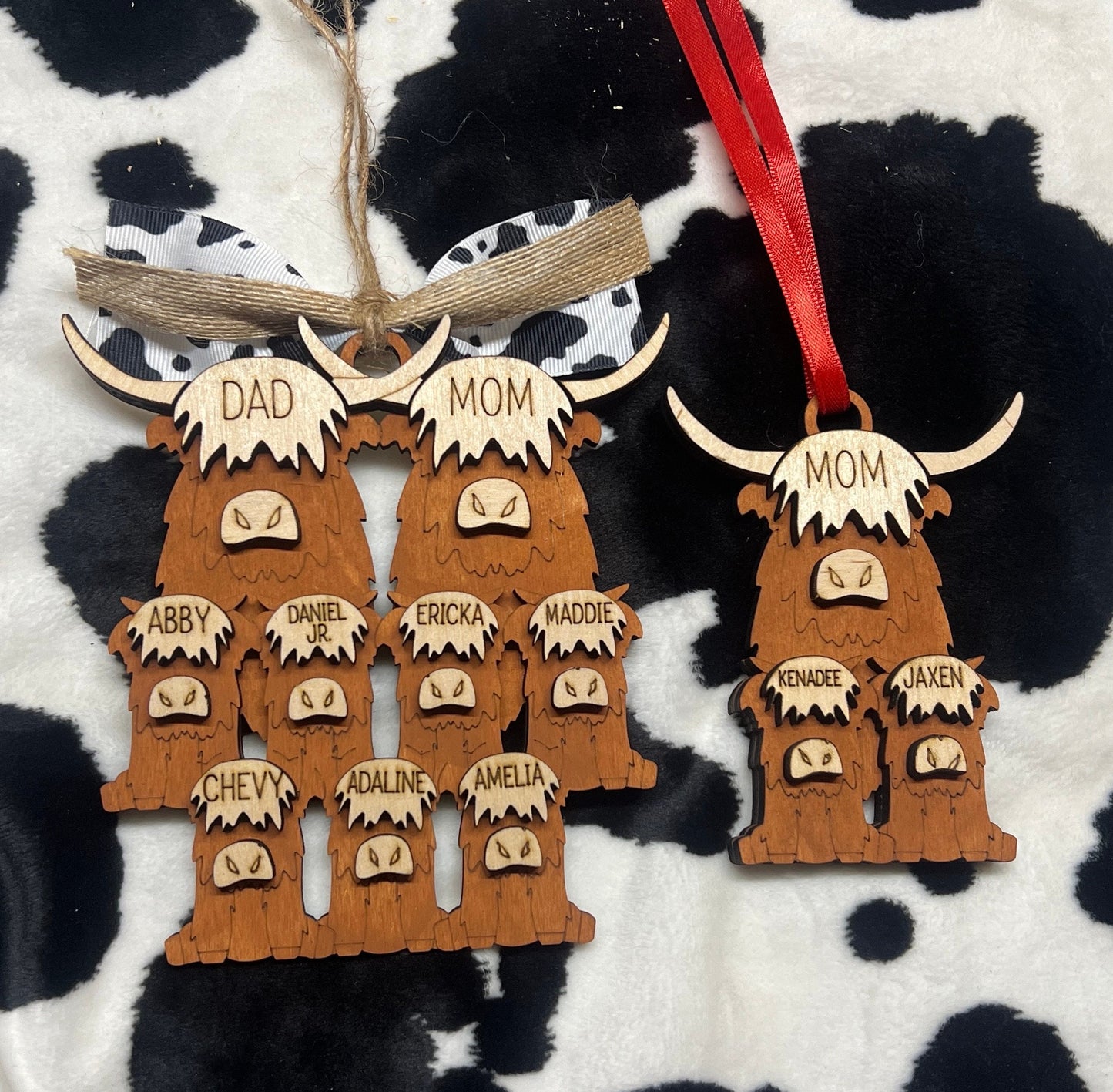 Personalized family stocking ornament Christmas highland cow  tree