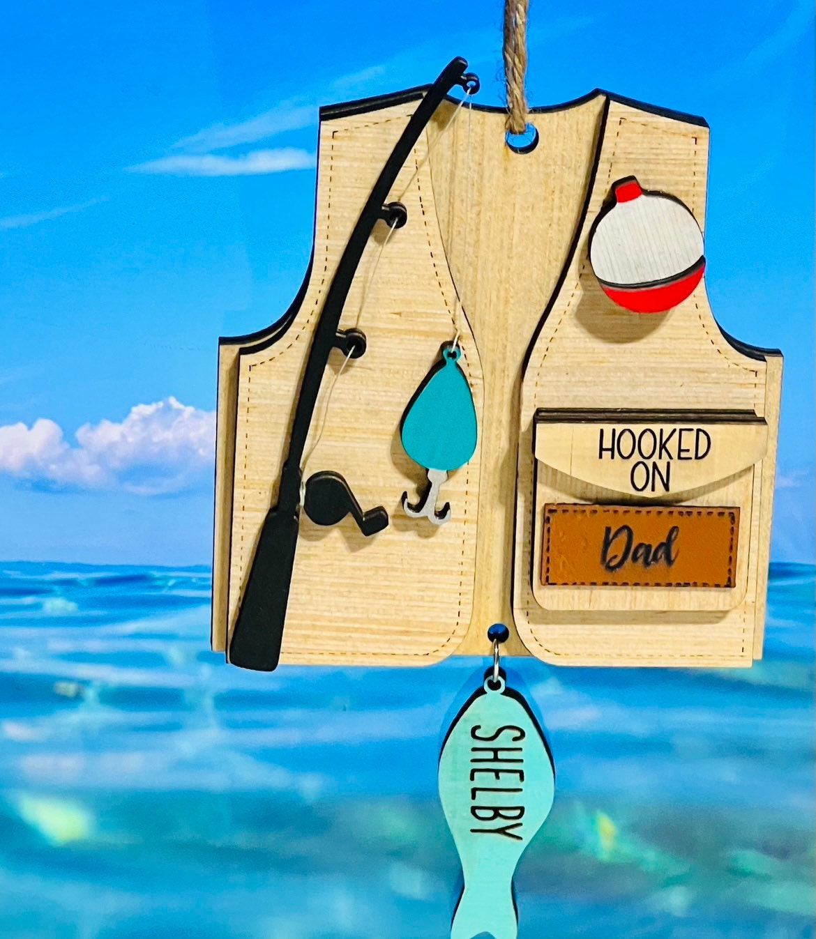 Hooked on dad, daddy, Father’s Day, ornament, dad gift, men, fishing, grandpa patch