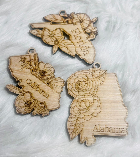State Flower Wood Ornament, USA, Christmas Tree Decoration