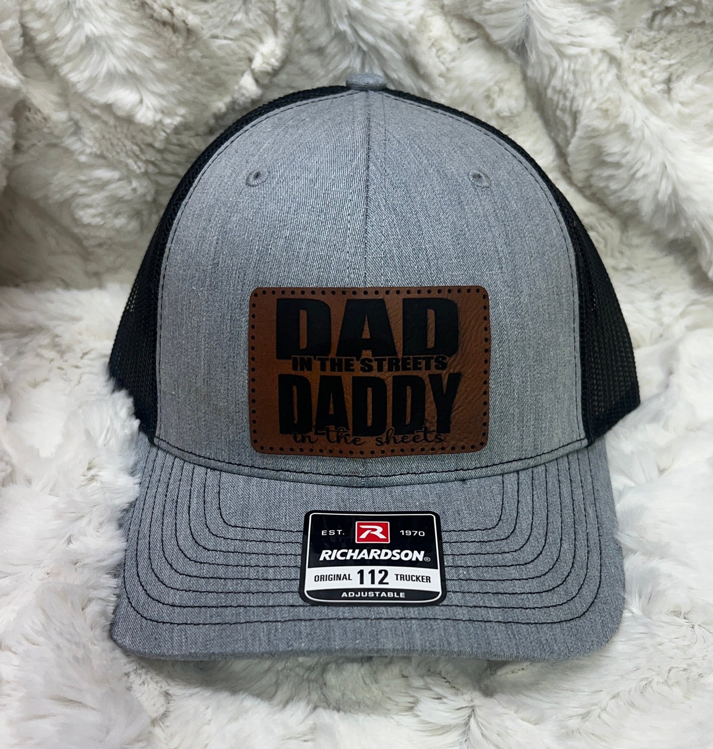 Overworked and underlaid leatherette patch Trucker Hat Cap Men gift Funny