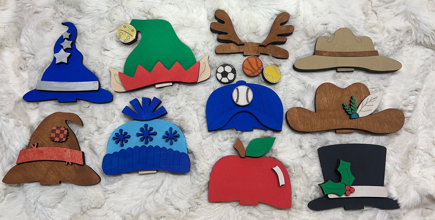 Interchangeable Hats for Shelf Sitters, Option B, Laser Cut and Hand Painted