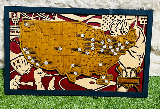 Personalized Baseball Stadium Travel Map: Sports Gift for Dad