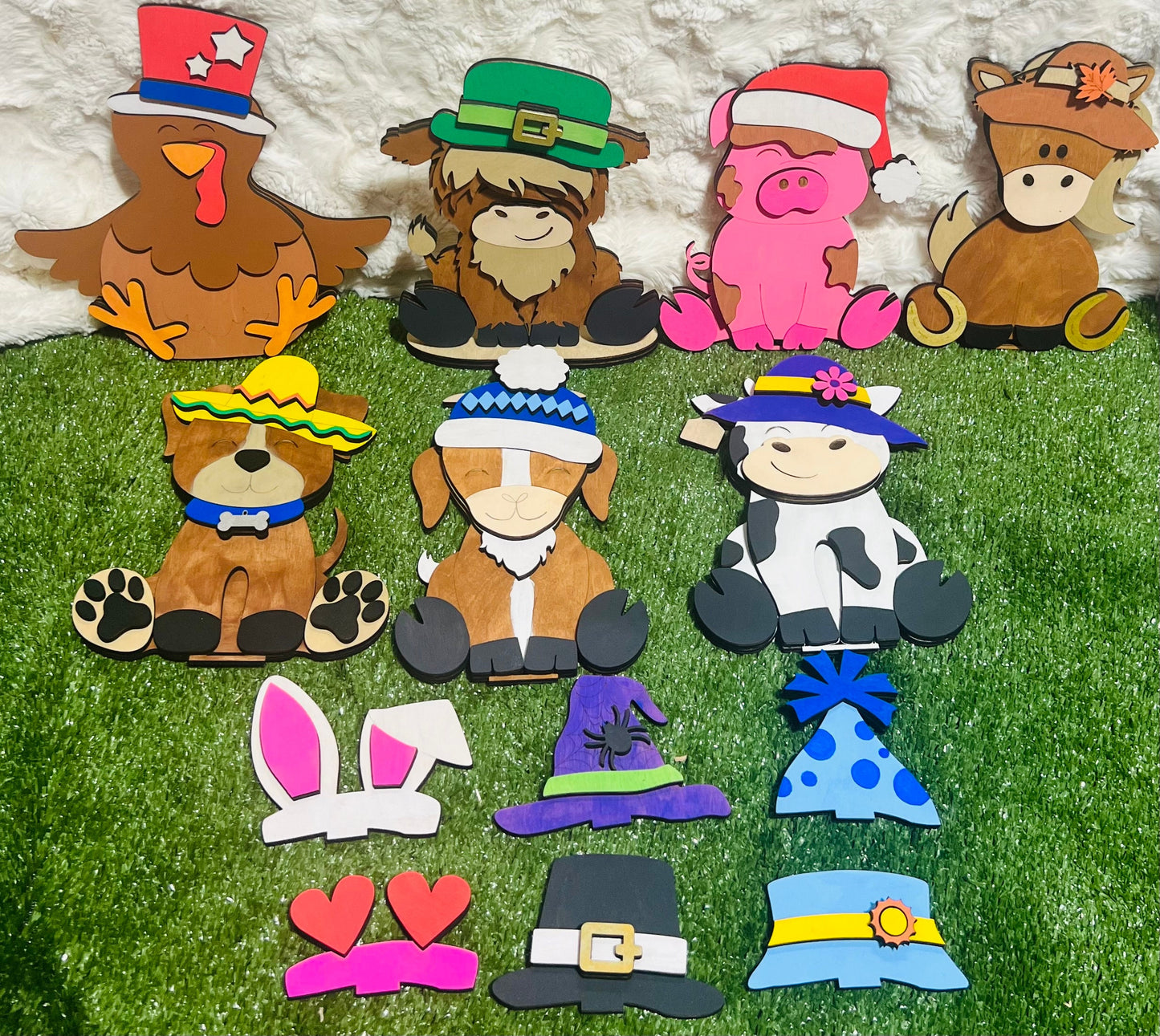 Hand Painted Highland Cow Shelf Sitter with Interchangeable Hats