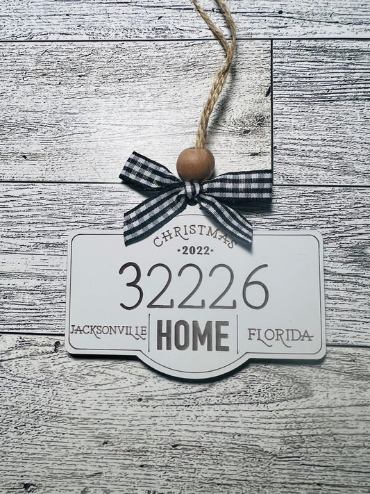 Zip code ornament,proud city/town ,distance friend/gift,Christmas,